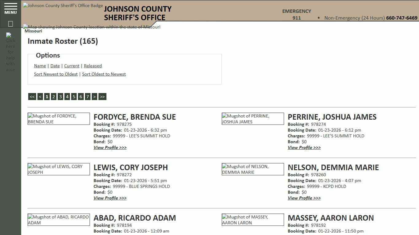 Inmate Roster - Current Inmates Booking Date Descending - Johnson County Sheriff MO