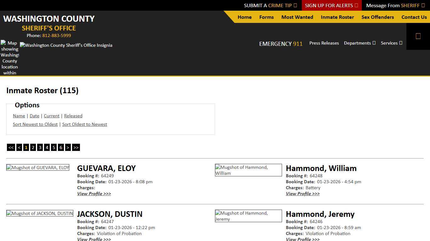 Inmate Roster - Current Inmates Booking Date Descending - Washington County IN Sheriff